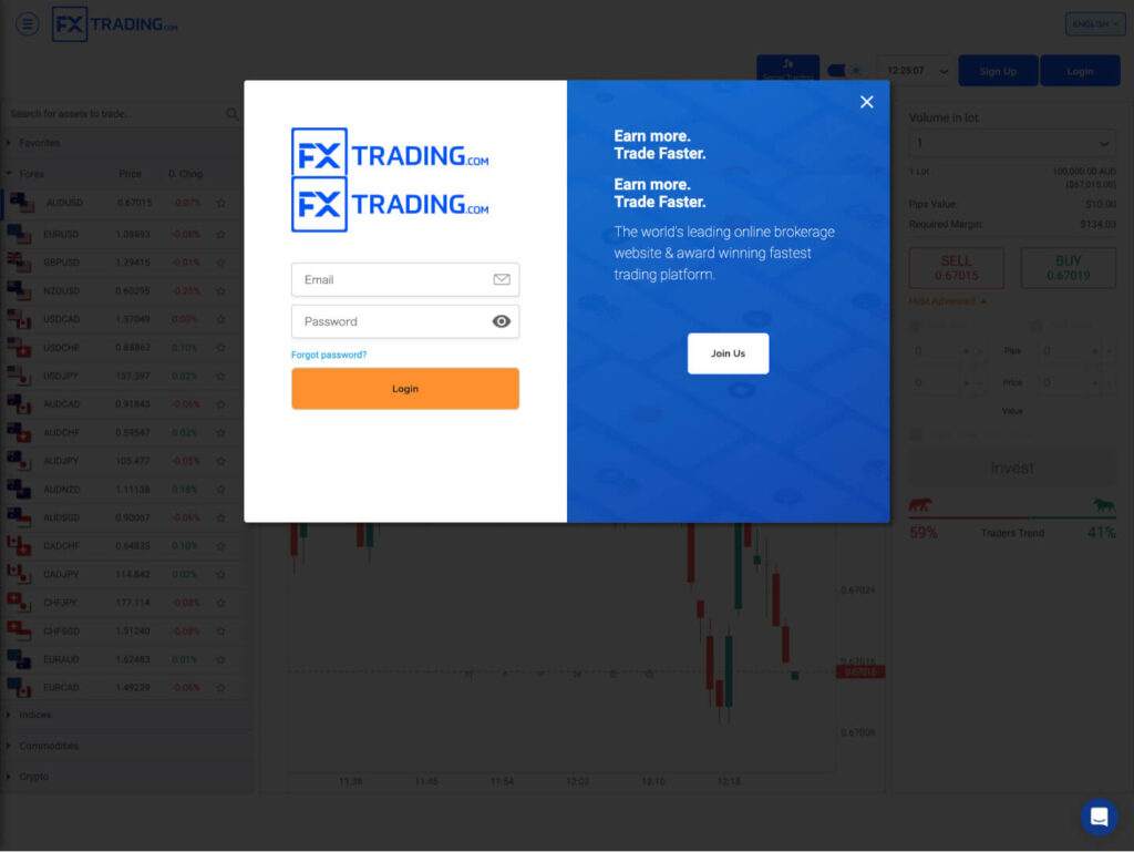 FXTRADINGログイン画面